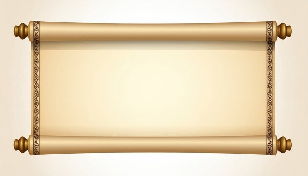 Old scroll, unfurled, with decorative wooden ends and ornate border