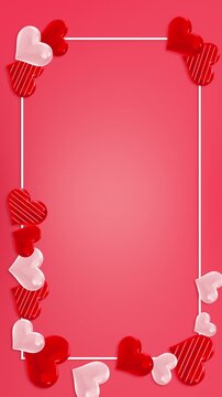 Sweet Valentine border template red pale pink hearts, bright white frame lines, soft center area. love messages, romantic reels, wedding titles, party invites, anniversary wishes, cheerful celebration