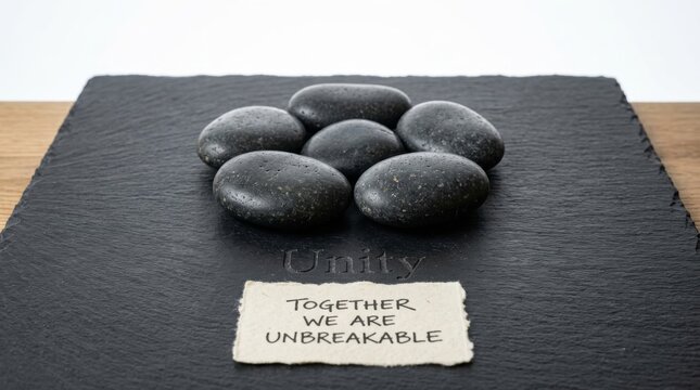 Unity message with smooth stones on dark slate