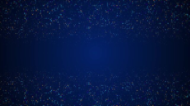 Blue dotted digital frame pixel particles, clean center space, glowing data grid, modern tech depth. software promos, analytics dashboards, cyber security screens, business titles, futuristic overlays