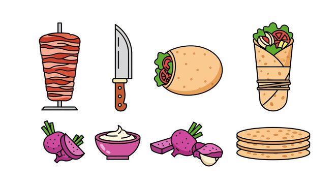 Delicious Shawarma Ingredients and Wraps Collection.