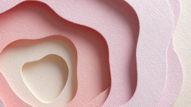 Pink layered paper cut abstract with concentric heart shapes and textured edges for romantic card invitation background design