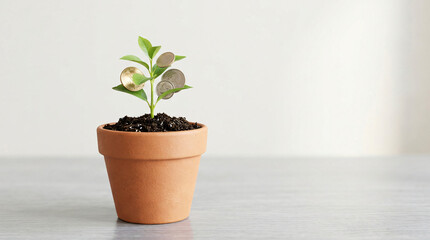 Fototapeta premium Beautiful indoor plant in a terracotta pot showcasing vibrant green foliage, natural growth, eco-friendly decor, and healthy sprout for home and garden