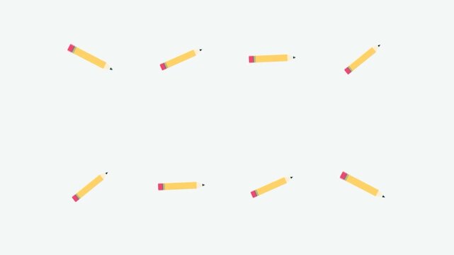 Seamless Loop of Yellow Pencils Rotating on a White Background for Creative Projects.