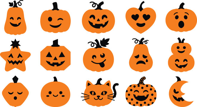 Cute halloween pumpkins and characters vector illustration for fall celebrations