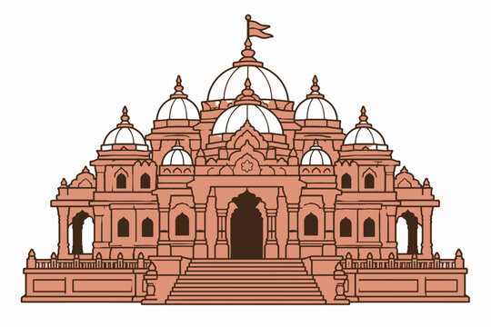 Minimal Akshardham Temple Vector Icon - Flat Design Delhi Mandir Outline