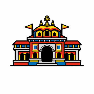 Minimal Badrinath Temple Vector Icon - Flat Design Colorful Hindu Shrine