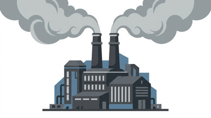 Obraz premium Industrial power plant with smokestacks emitting clouds in a modern flat style for environmental or energy industry visuals