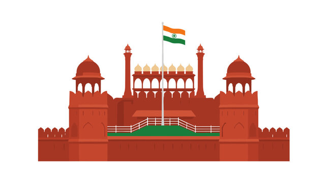 Red Fort Monument with Indian Flag in Delhi.