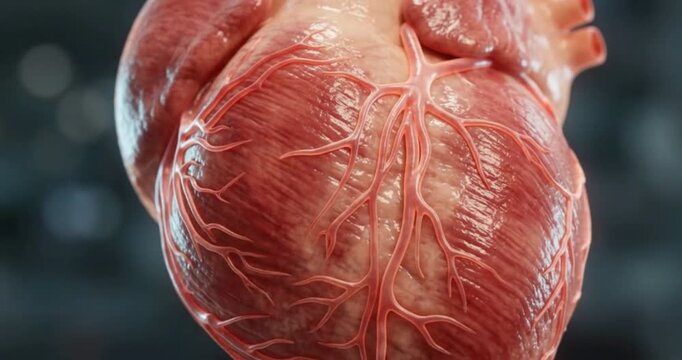 Detailed 3D anatomical model of a human heart beating cardiac anatomy medical