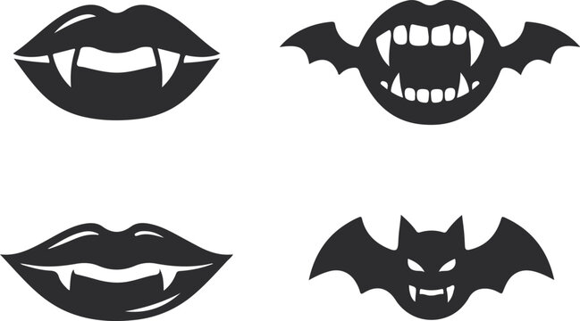 Set of vampire lips and bat vector for halloween