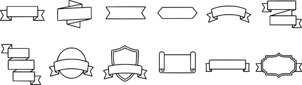 Set of decorative ribbon banners and frames transparent background