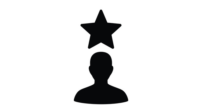 Silhouette of a person with a star above a simple black graphic on a white background figure human profile