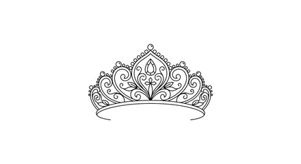 Intricate tiara with floral details black and white silhouette © MSTSALINA