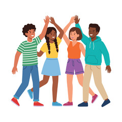 Fototapeta premium Group of diverse friends celebrating with a high five