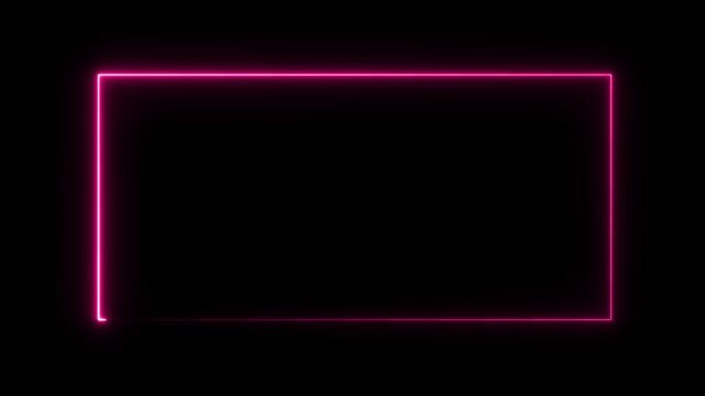 Glowing neon square rectangle picture frame icon animation. 4k video