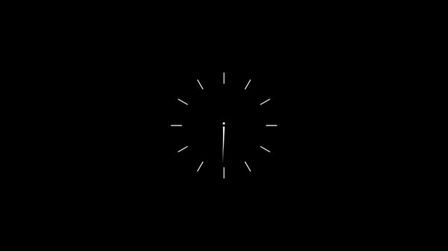 Clock spinning, watch animation on transparent background with alpha channel.  12 Hours Clock. Clock icon vector animation with clock face.