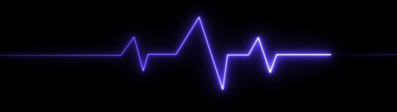 Neon heart beat line animation concept. Heartbeat and pulse rate signal.  black background with glowing electrocardiogram pulse monitor displaying vital signs,