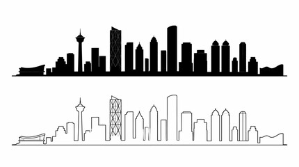 Fototapeta premium Calgary Skyline Silhouette and Line Art Vector Illustration