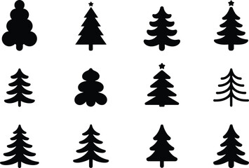 Obraz premium Black silhouette christmas tree collection for holiday decorations and seasonal designs