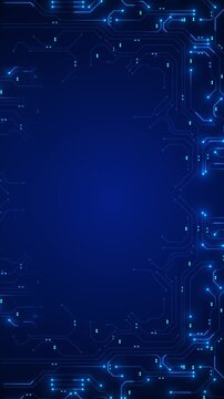 Neon technology border circuit traces, clean central area, deep navy glow, smart digital layout. hardware promos, robotics explainers, automation titles, cloud dashboards, corporate screens, modern