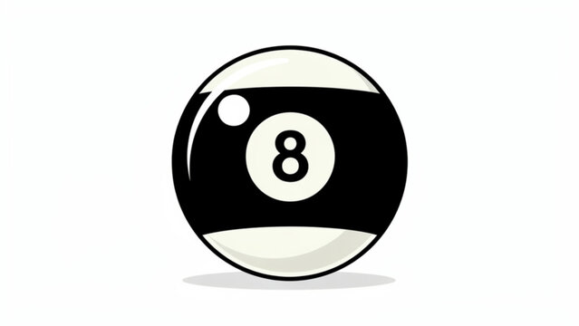 Vintage black and white magic eight ball with number eight symbol on smooth surface for decision making game and fun entertainment
