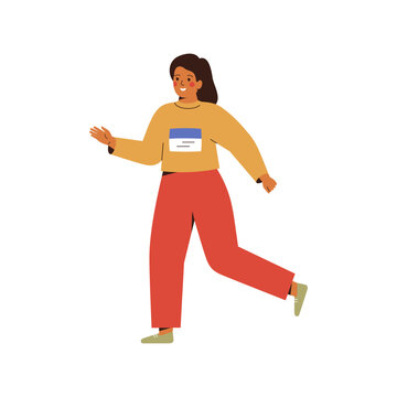 woman running marathon. Girl has cardio training. Active young female jogging race. Sports activity, competition in nature. Flat vector illustration 
