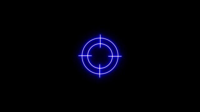 Glowing neon light target icon animation. Military training, Military target icon animation .Crosshair, gun aim, sniper target, bullseye, hunting, target audience.4k black background icon