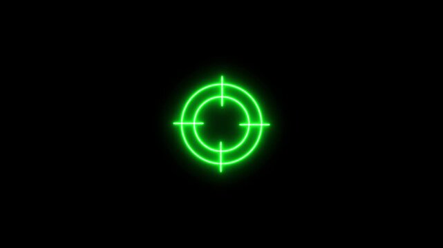 Glowing neon light target icon animation. Military training, Military target icon animation .Crosshair, gun aim, sniper target, bullseye, hunting, target audience.4k black background icon