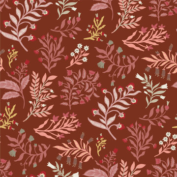 Rustic Autumn Burgundy Vintage Foliage Print