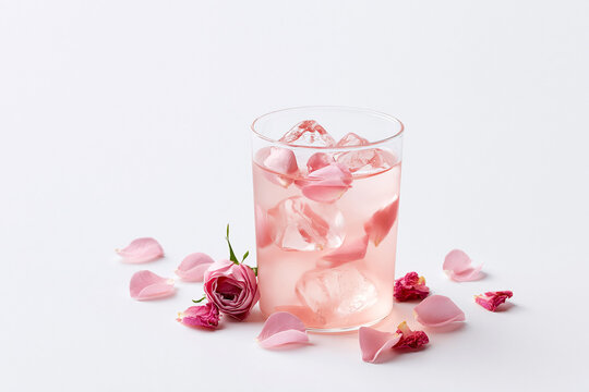 Iced Rose Tea Isolated on White Background