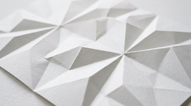 Abstract geometric paper art design with sharp folds and angles. Minimalist white origami sculpture for modern branding and creative projects