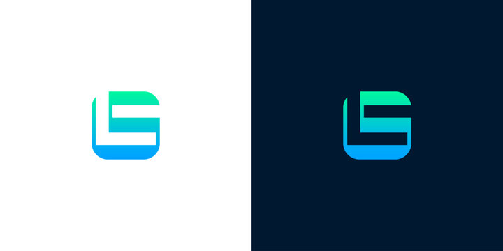 Minimalist Letter LS Monogram Logo Design Featuring Gradient Blue and Green Modern Geometric Typographic Elements on Dual Backgrounds