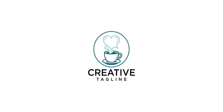Minimalist logo design featuring a stylized coffee cup with a heart-shaped steam, symbolizing warmth, passion, creativity, and the comforting essence of a beloved beverage