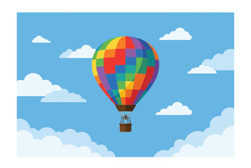 Obraz premium Colorful hot air balloon in blue sky flat vector illustration