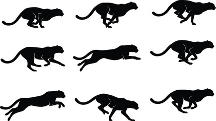 Black panther or cheetah running animation sequence silhouette vector sprite sheet set for motion graphics game design © creativeDesigner2023