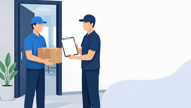 Courier Delivering Package with Signature Confirmation Flat Vector Illustration