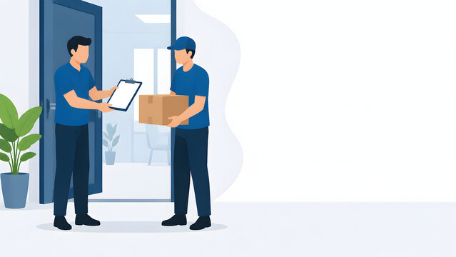 Courier Checking Delivery Receipt with Customer Flat Illustration