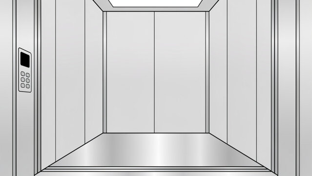 Empty modern elevator interior with sleek white walls and silver panels ideal for construction and transportation visuals