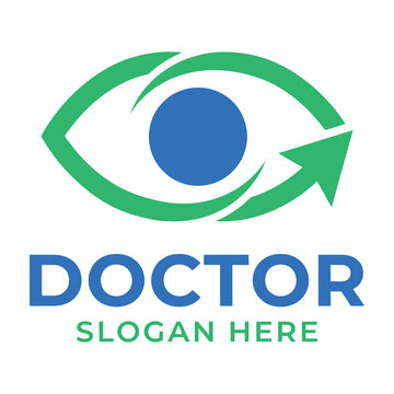 Doctor logo with eye and arrow symbol