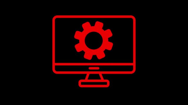 Desktop monitor with cog sign, vector icon in line, Computer or Monitor icon. Service Cogwheel sign. Personal computer symbol. Quality design element.