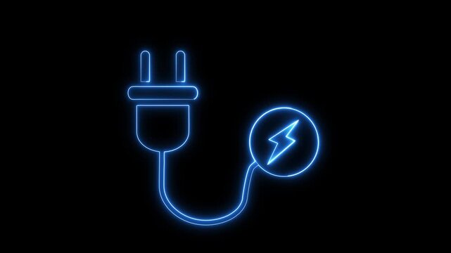 neon power icon animation in black background.green yellow color on black background.
