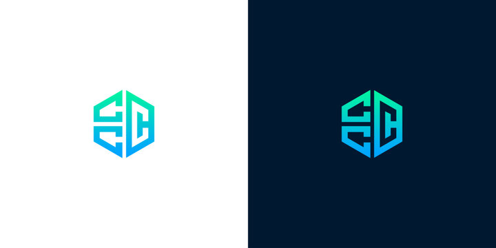 Abstract hexagonal monogram logo featuring double letter C design in blue and green gradient for modern corporate branding