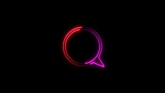 Glowing neon sms icon in black background animation video. Chat icon on key.neon glowing Messenger line icon .neon speech chat bubble,