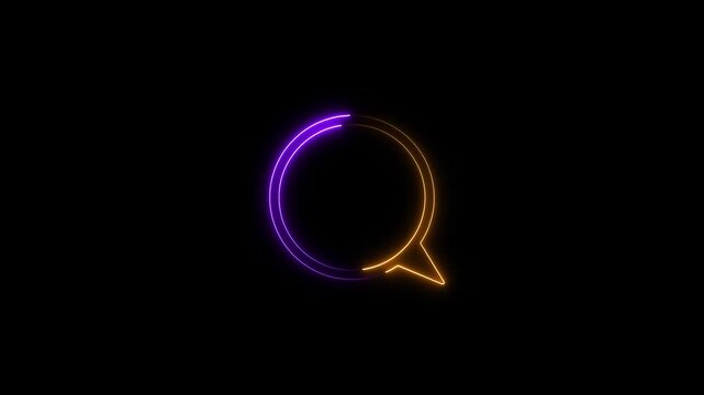 Glowing neon sms icon in black background animation video. Chat icon on key.neon glowing Messenger line icon .neon speech chat bubble,