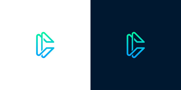 Modern Abstract Letter C Monogram Logo Design Featuring Intertwined Minimalist Geometric Line Art with Vibrant Blue and Green Gradient Accents