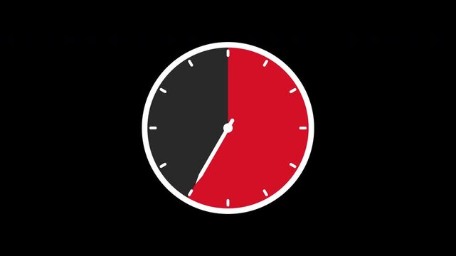 30秒から60秒までをカウントして、秒針の目盛りが過ぎた背景が赤くなる、アナログなストップウォッチのイラスト
