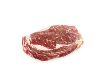 Obraz premium Fresh Raw Ribeye Steak Thick Cut Marbled Beef Isolated on White Background