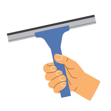 hand with water squeegee, cleaning tool for bathrooms, windows - vector illustration