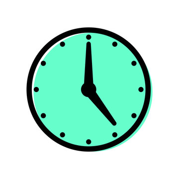 Analog clock face icon showing five o clock vector illustration isolated on white background green dial line art
